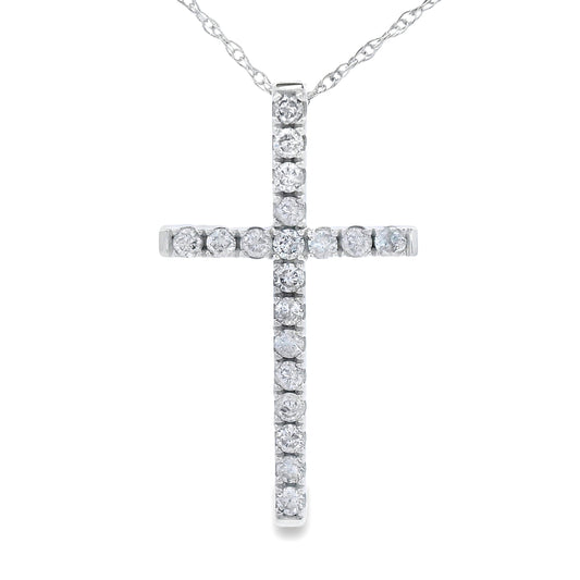 .24ct Diamond Cross Religious Pendant 14KT White Gold