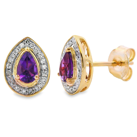.47ct Amethyst Diamond Stud Earrings 10KT Yellow Gold