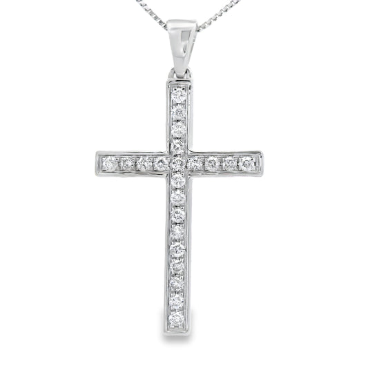 .22ct Diamond Cross Religious Pendant 14KT White Gold