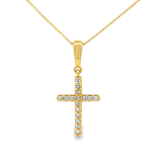 .08ct Diamond Cross Religious Pendant 10KT Yellow Gold