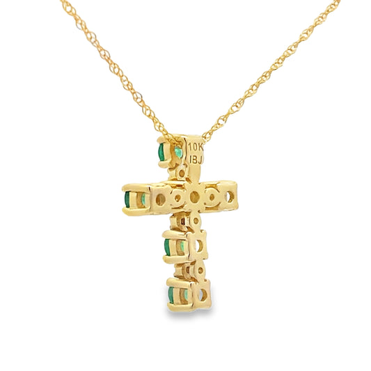 .26ct Emerald Cross Religious Pendant 10KT Yellow Gold