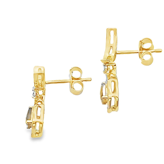 .47ct Quartz Diamond Dangle Earrings 10KT Yellow Gold