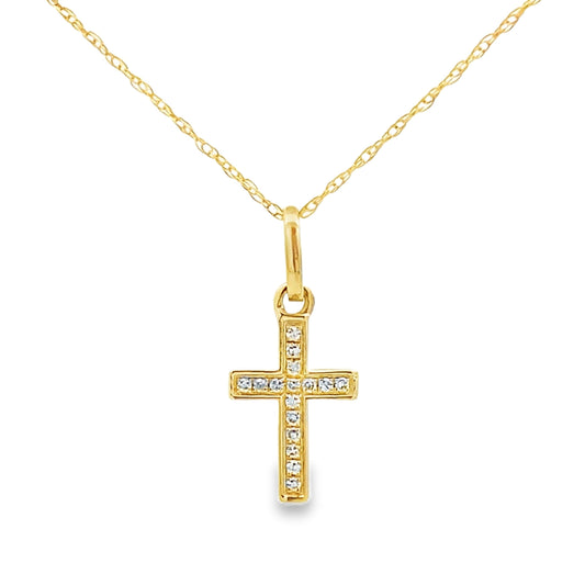 .05ct Diamond Cross Religious Pendant 14KT Yellow Gold