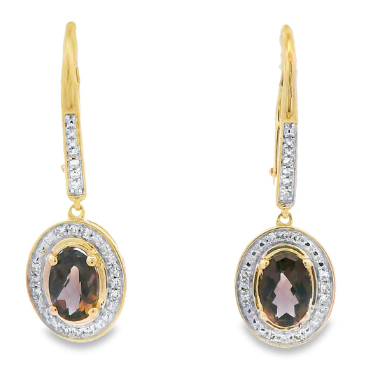.81ct Quartz Diamond Dangle Earrings 10KT Yellow Gold