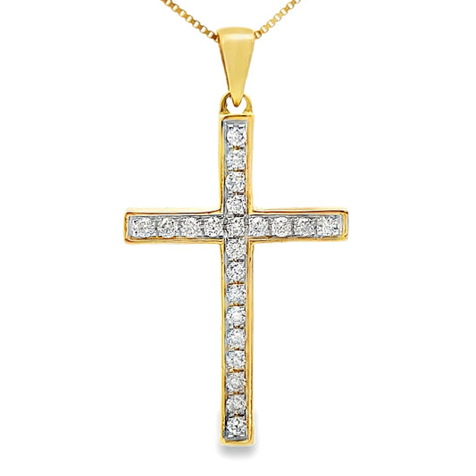 .22ct Diamond Cross Religious Pendant 14KT Yellow Gold