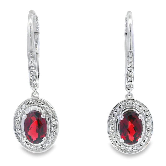 1.41ct Garnet Diamond Dangle Earrings 10KT White Gold