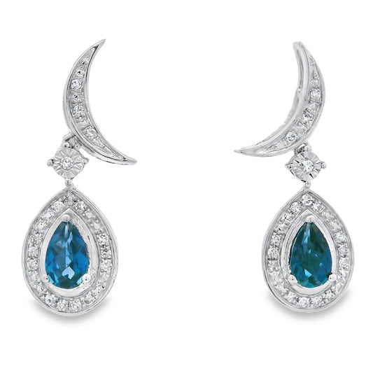 .59ct London Blue Topaz Dangle Earrings 10KT White Gold