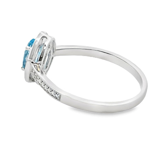 .59ct Blue Topaz Diamond Ring 10KT White Gold