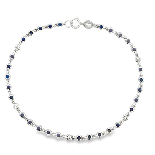 .87ct Sapphire Diamond Bracelet 14KT White Gold