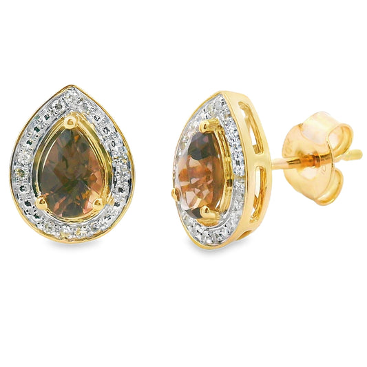.87ct Quartz Diamond Dangle Earrings 10KT Yellow Gold