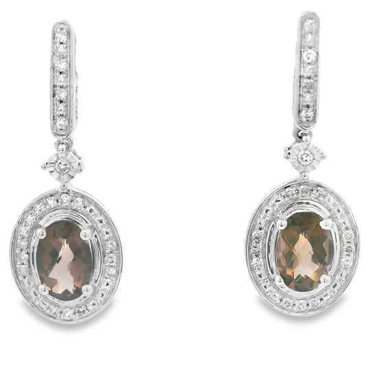 .88ct Quartz Diamond Dangle Earrings 10KT White Gold