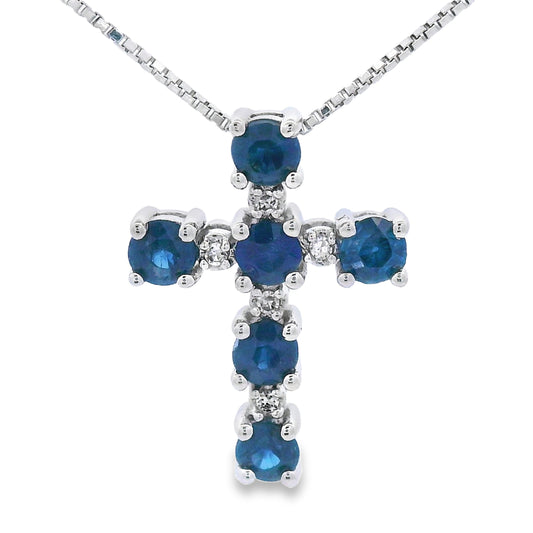 .32ct Sapphire Cross Religious Pendant 10KT White Gold