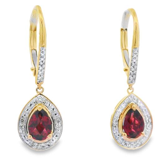 1.05ct Garnet Diamond Dangle Earrings 10KT Yellow Gold