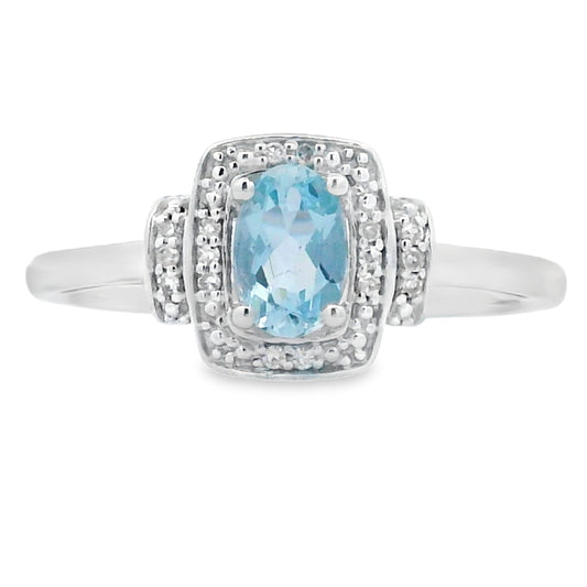 Genuine .45ct Aquamarine Diamond Ring 10KT White Gold