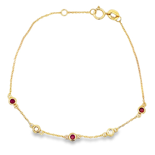 .25ct Ruby Diamond Bracelet 14KT Yellow Gold