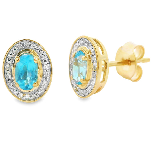 .62ct Blue Topaz Diamond Earrings 10KT Yellow Gold