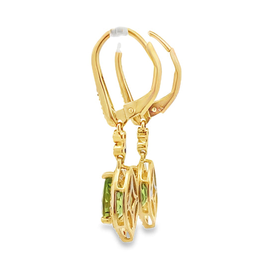 1.88ct Peridot Diamond Dangle Earrings 10KT Yellow Gold