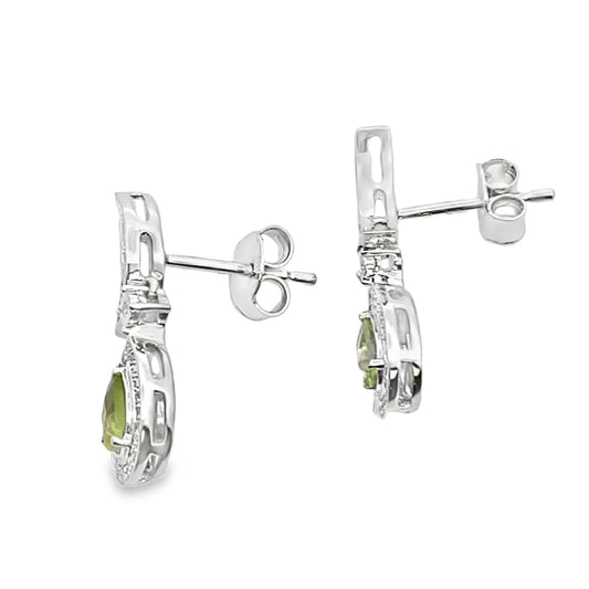 .52ct Peridot Diamond Dangle Earrings 10KT White Gold