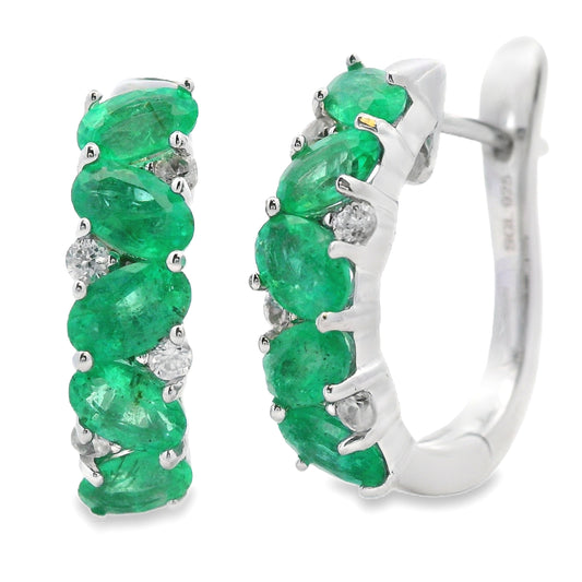 2.50ct Emerald Zircon Hoop Earrings Sterling Silver