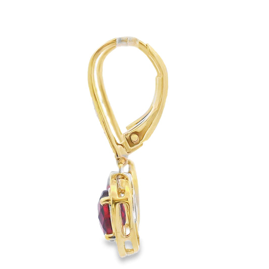 1.41ct Garnet Diamond Dangle Earrings 10KT Yellow Gold