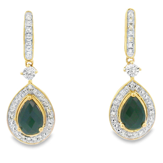.84ct Onyx Diamond Dangle Earrings 10KT Yellow Gold