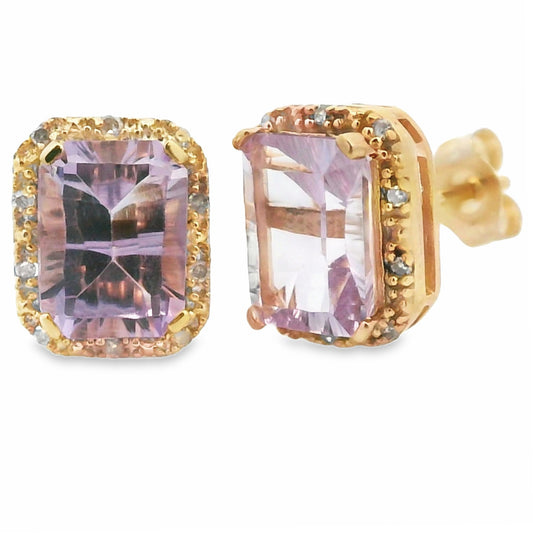 1.15ct Amethyst Diamond Earrings 10KT Yellow Gold