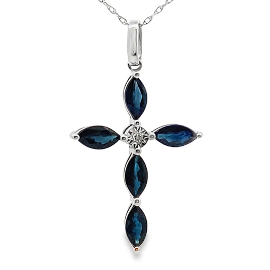 1.73ct Sapphire Cross Religious Pendant 10KT White Gold