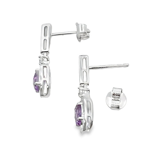 .93ct Amethyst Diamond Dangle Earrings 10KT White Gold