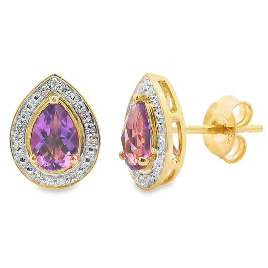 .90ct Amethyst Diamond Dangle Earrings 10KT Yellow Gold