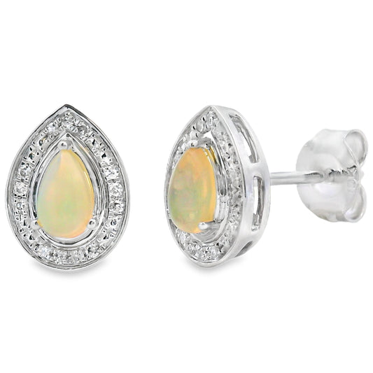 .26ct Opal Diamond Earrings 10KT White Gold