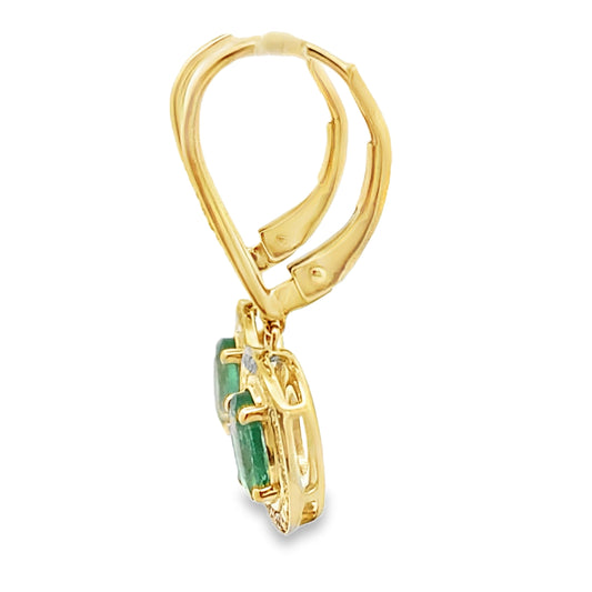 .90ct Emerald Diamond Dangle Earrings 10KT Yellow Gold