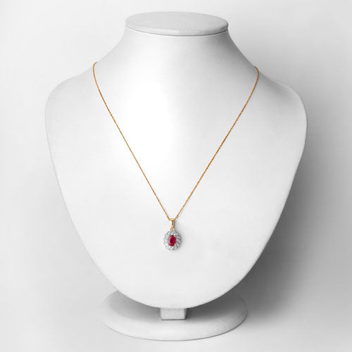 0.95 Carat Genuine Ruby and White Diamond 10K Yellow Gold Pendant