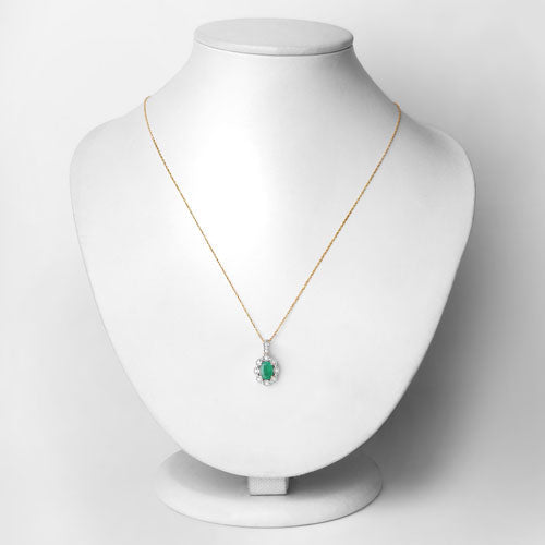 0.79 Carat Genuine Zambian Emerald and White Diamond 10K Yellow Gold Pendant