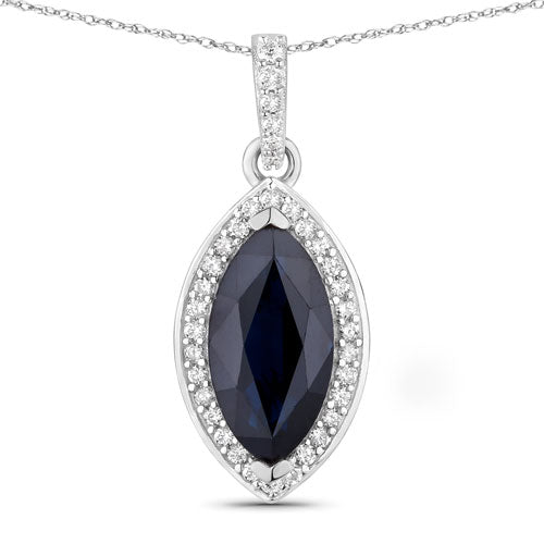 2.27 Carat Genuine Blue Sapphire and White Diamond 10K White Gold Pendant