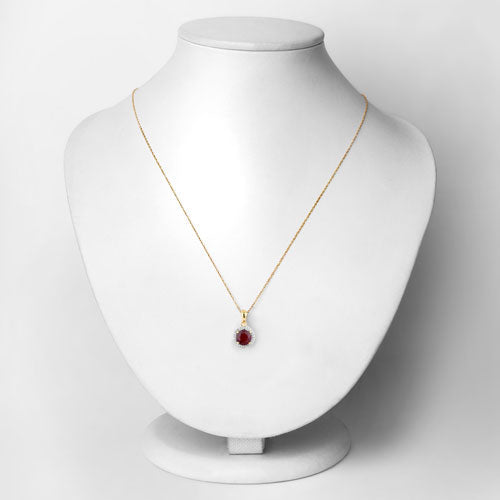 1.49 Carat Genuine Ruby and White Diamond 14K Yellow Gold Pendant