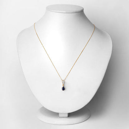 0.85 Carat Genuine Blue Sapphire and White Diamond 14K Yellow Gold Pendant