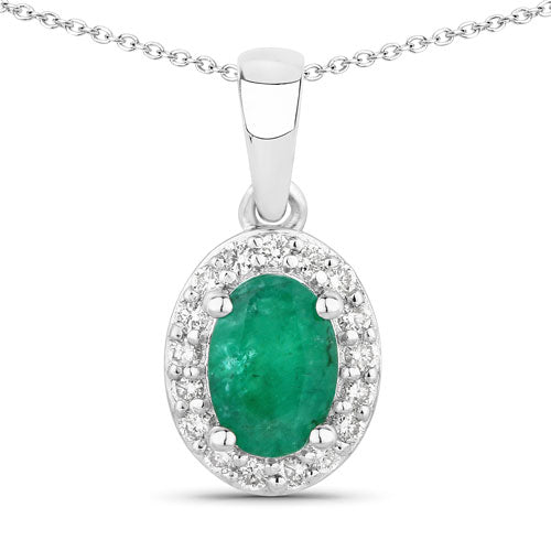 0.89 Carat Genuine Zambian Emerald and Lab Grown Diamond .925 Sterling Silver Pendant