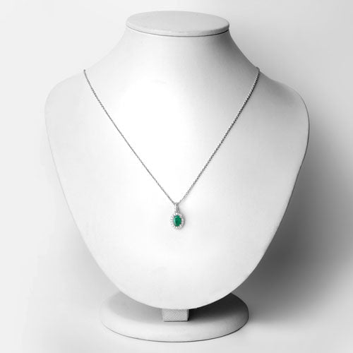 0.89 Carat Genuine Zambian Emerald and Lab Grown Diamond .925 Sterling Silver Pendant