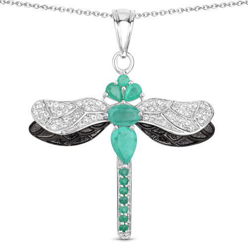 1.87 Carat Genuine Zambian Emerald and White Topaz .925 Sterling Silver Pendant
