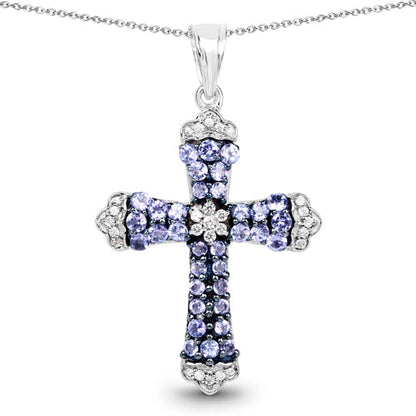 1.84 Carat Genuine Tanzanite and White Zircon .925 Sterling Silver Pendant