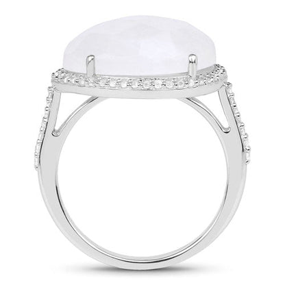 7.33 Carat Genuine White Rainbow Moonstone And White Topaz .925 Sterling Silver Ring