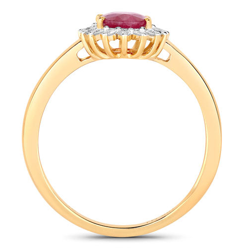 1.01 Carat Genuine Ruby and White Diamond 10K Yellow Gold Ring