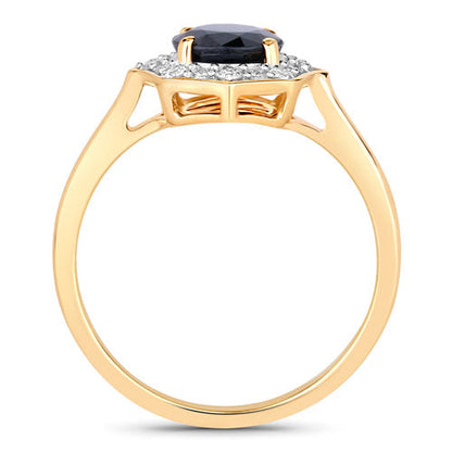 1.34 Carat Genuine Blue Sapphire and White Diamond 10K Yellow Gold Ring