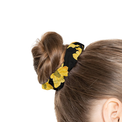 Flowers on Black Background Scrunchie