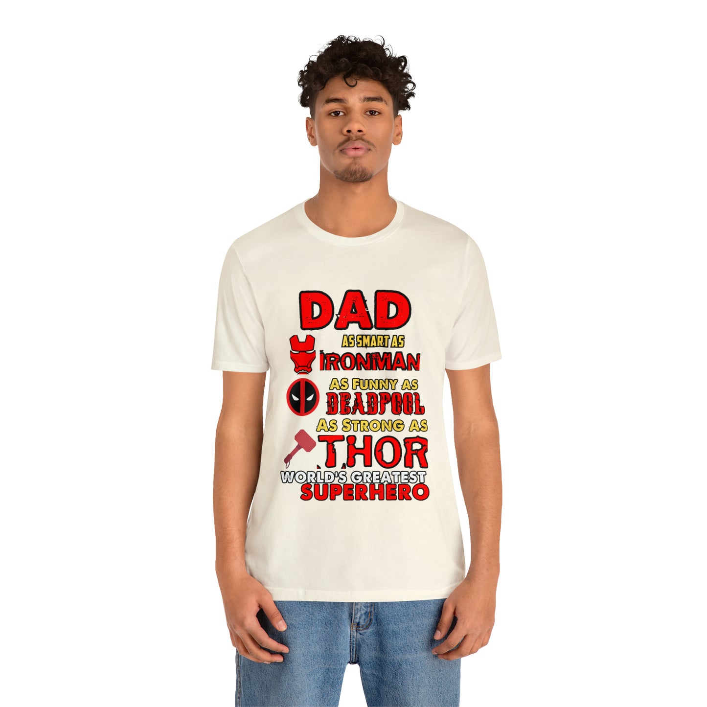 Dad World's Greatest Superhero Unisex Jersey Short Sleeve Tee