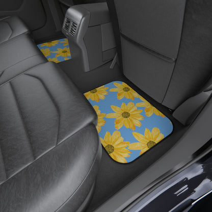 Flowers on a Blue Background Car Mats (Set of 4)