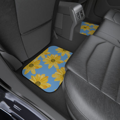Flowers on a Blue Background Car Mats (Set of 4)