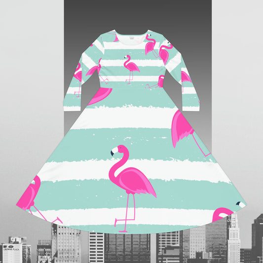 Pink Flamingo Women's Long Sleeve Dance Dress (AOP)