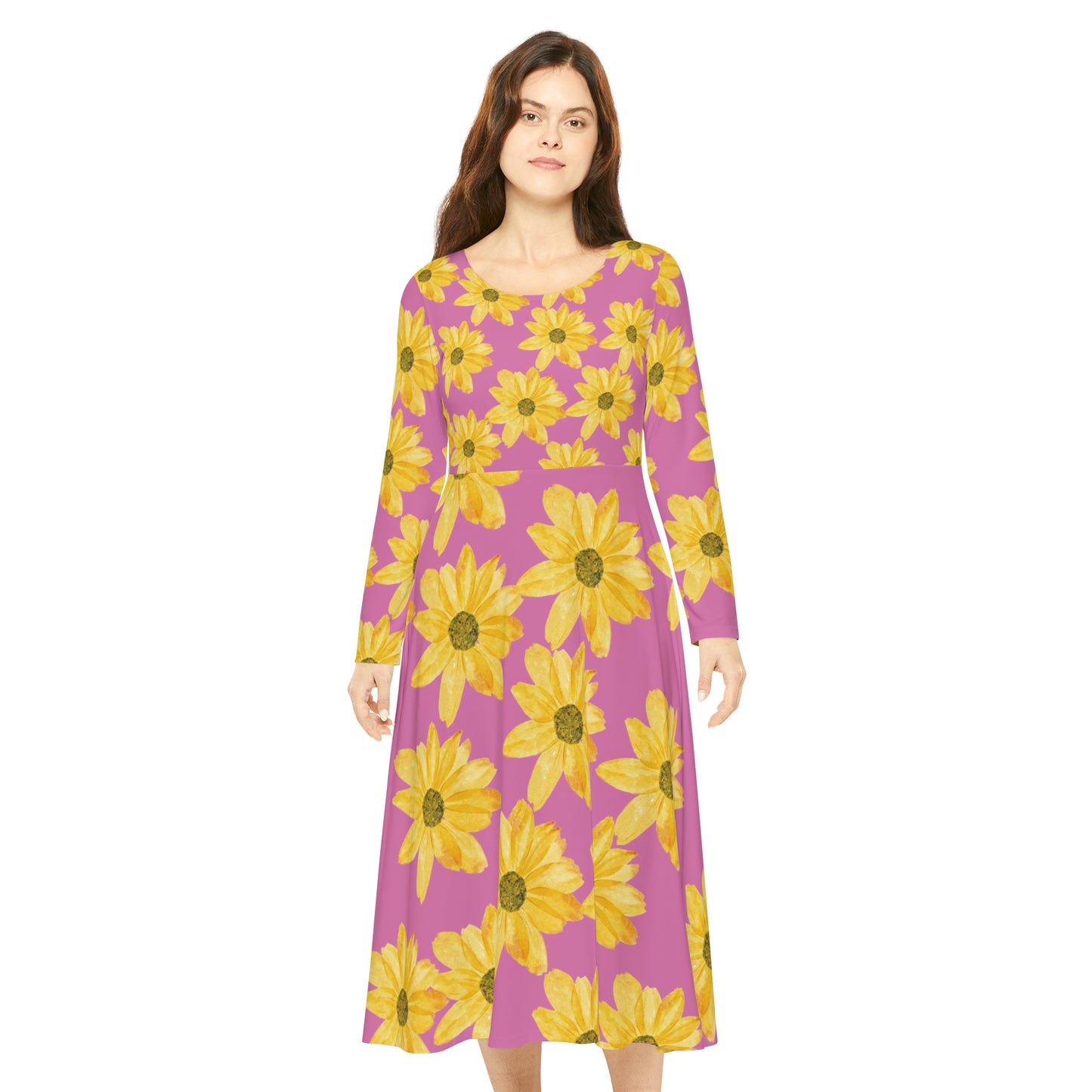 Flower Print Women's Long Sleeve Dance Dress (AOP)