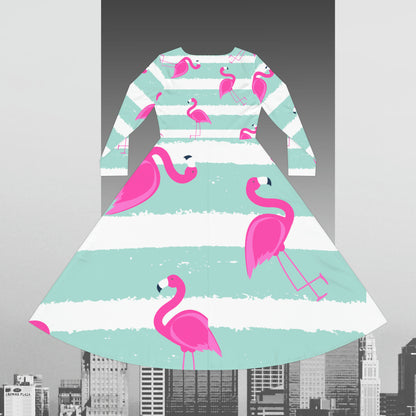 Pink Flamingo Women's Long Sleeve Dance Dress (AOP)